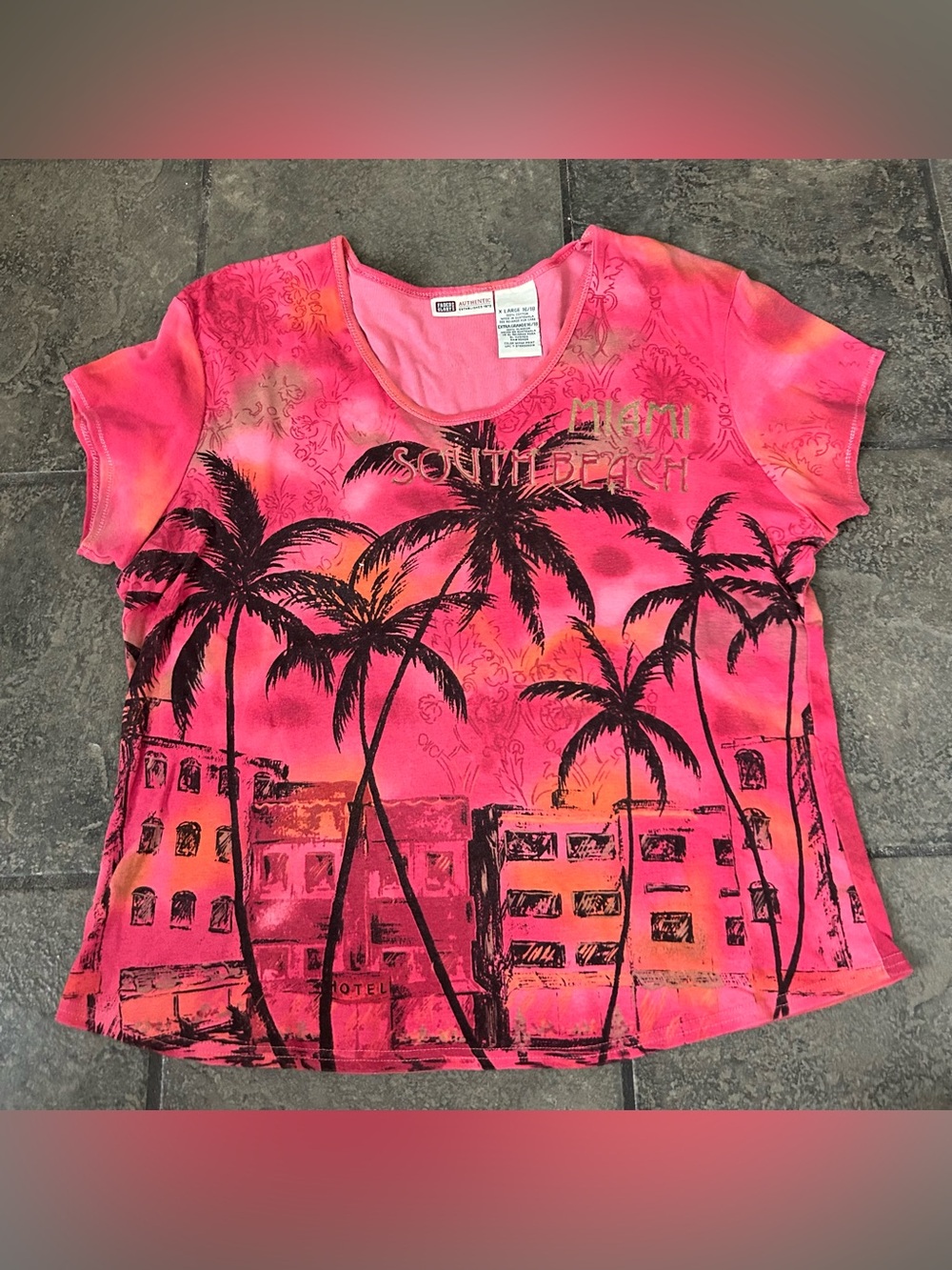 Vintage Y2K Faded Glory Miami South Beach AOP Women’s Shirt Size XL
